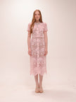 Pink Lace Diamante Bow Midi Dress