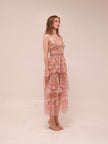 Pastel Pink Floral Embellished Midi Dress