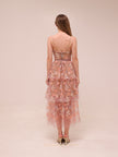 Pastel Pink Floral Embellished Midi Dress