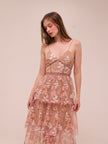 Pastel Pink Floral Embellished Midi Dress