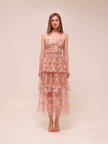 Pastel Pink Floral Embellished Midi Dress