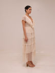 Lace Tulle Dress Tiered Cream Maxi