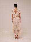 Lace Tulle Dress Tiered Cream Maxi