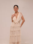 Lace Tulle Dress Tiered Cream Maxi