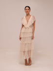 Lace Tulle Dress Tiered Cream Maxi