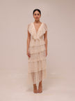 Lace Tulle Dress Tiered Cream Maxi