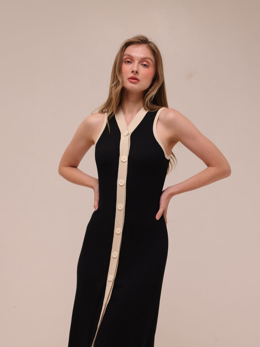Gabriella Two Tone Rib Knit Maxi Dress