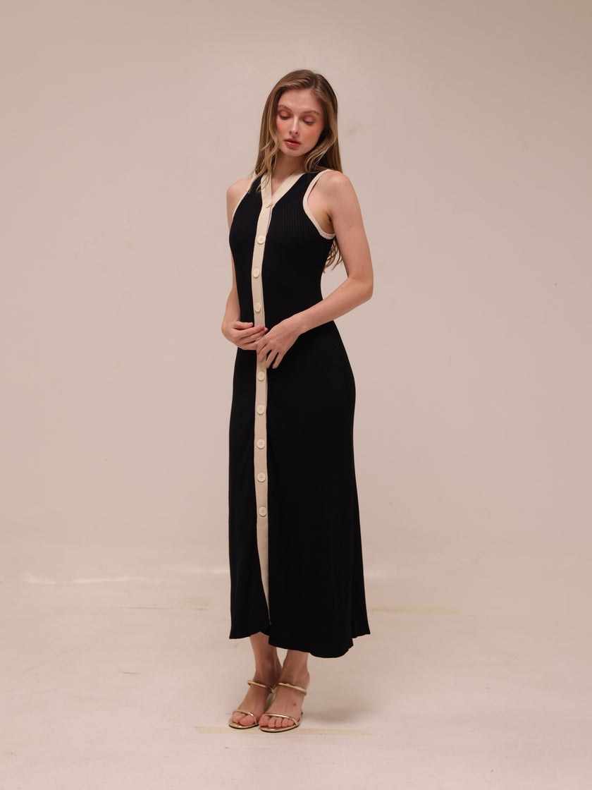 Gabriella Two Tone Rib Knit Maxi Dress