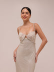 Cream Rhinestone Mesh Maxi Dress