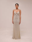 Cream Rhinestone Mesh Maxi Dress