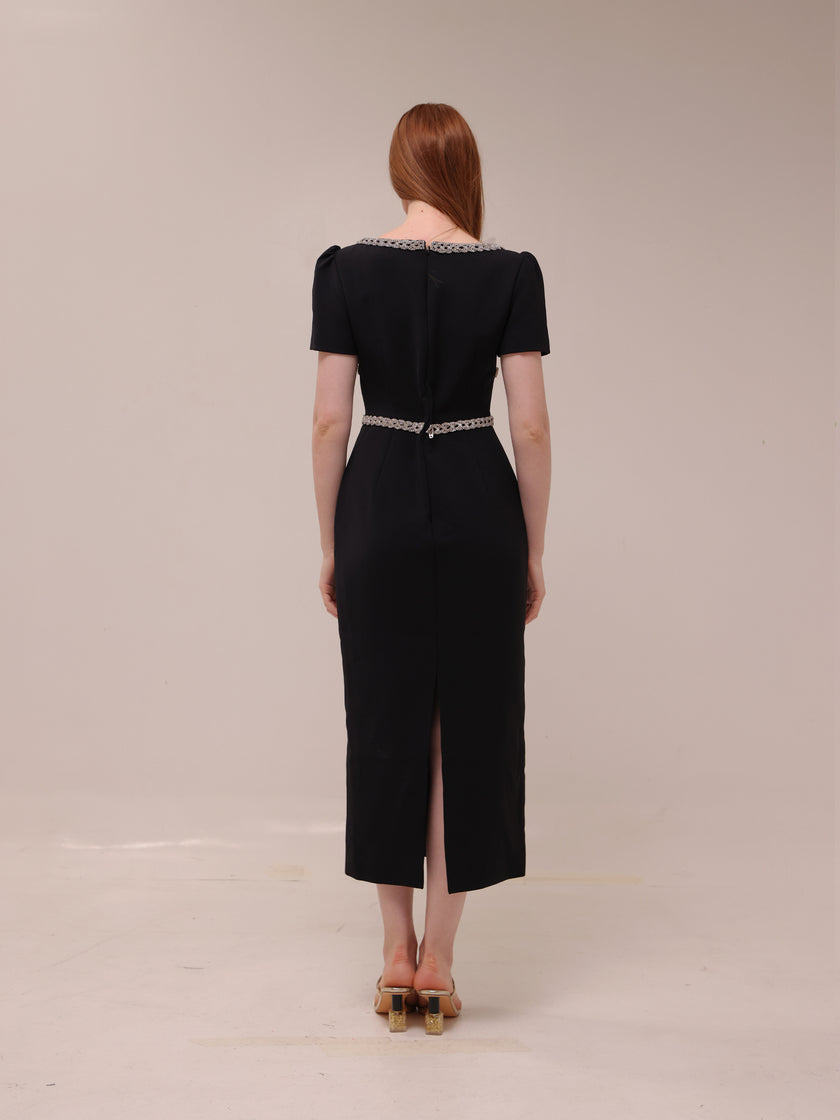 Crepe Diamante Midi Dress