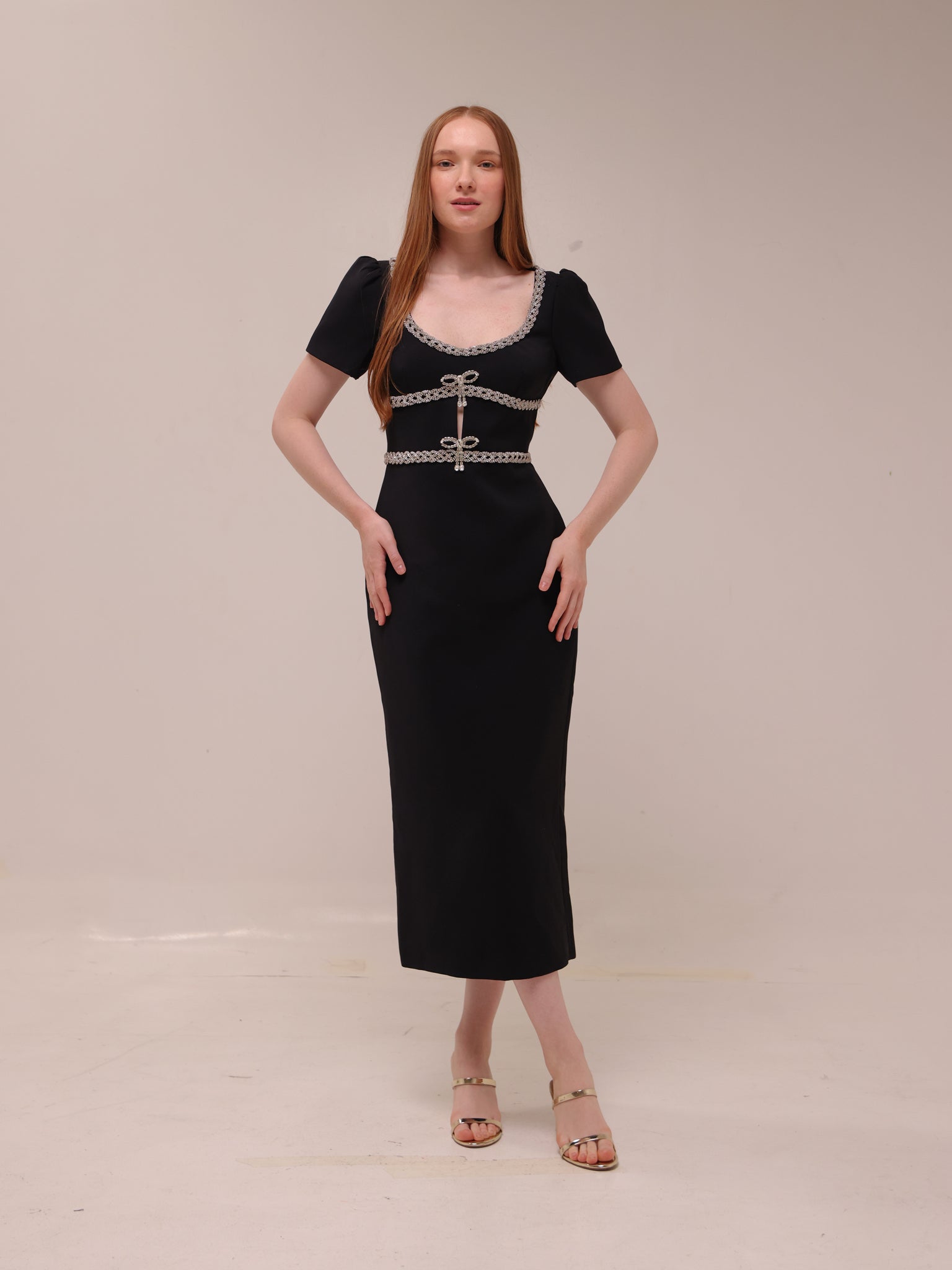 Crepe Diamante Midi Dress