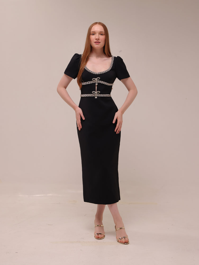 Crepe Diamante Midi Dress