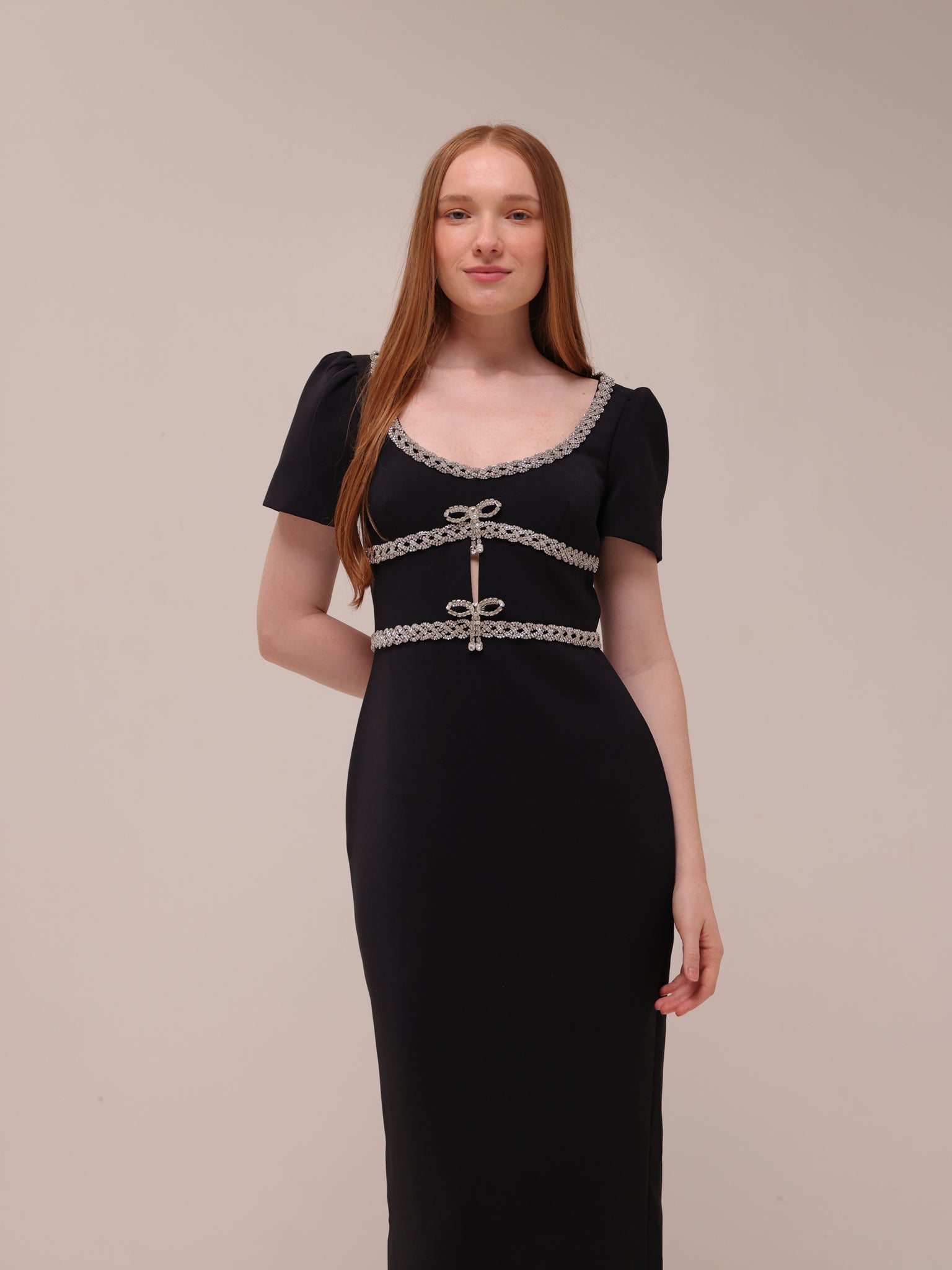 Crepe Diamante Midi Dress