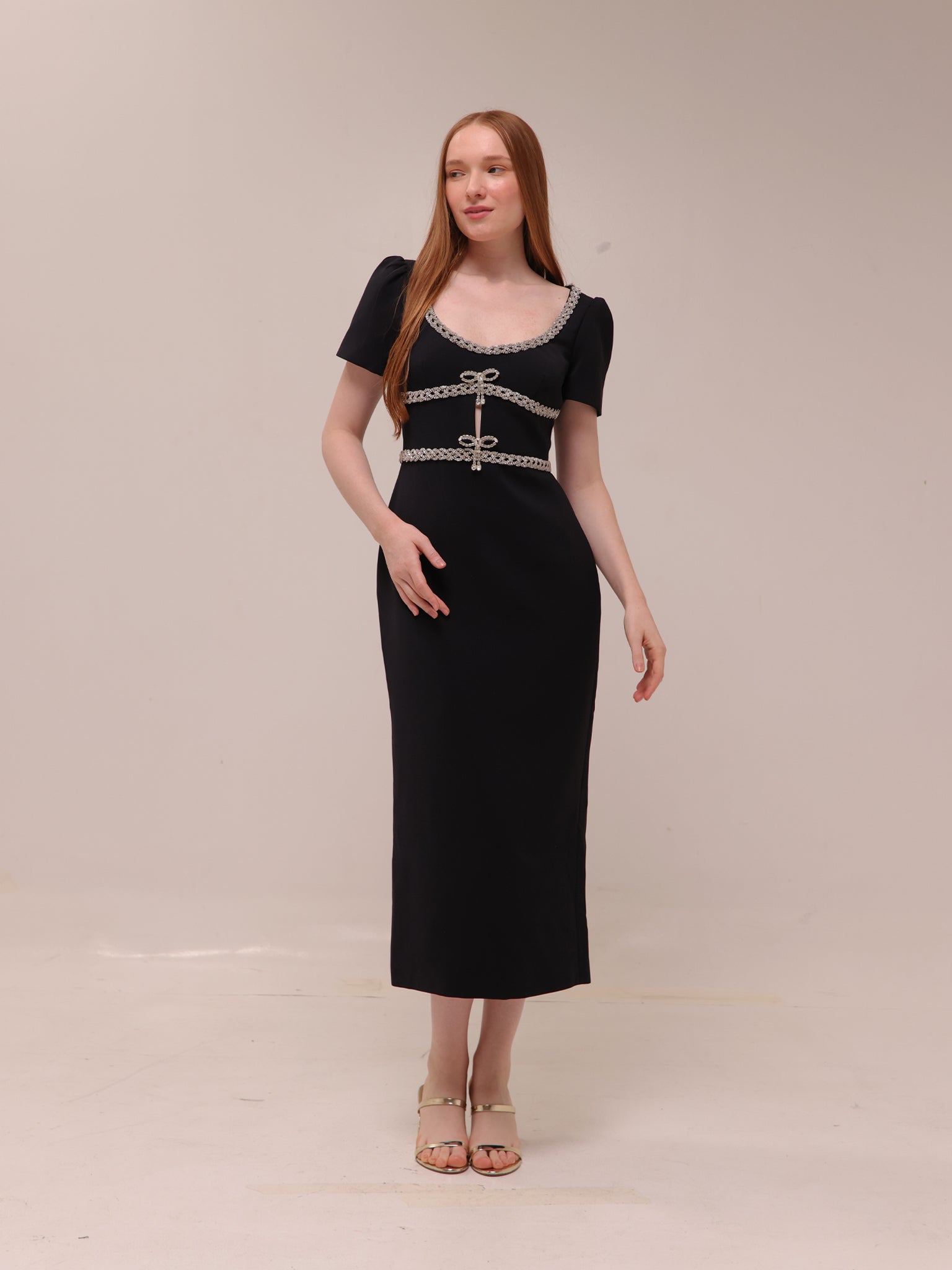 Crepe Diamante Midi Dress