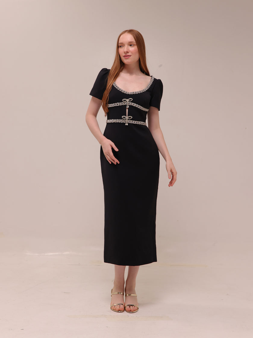 Crepe Diamante Midi Dress