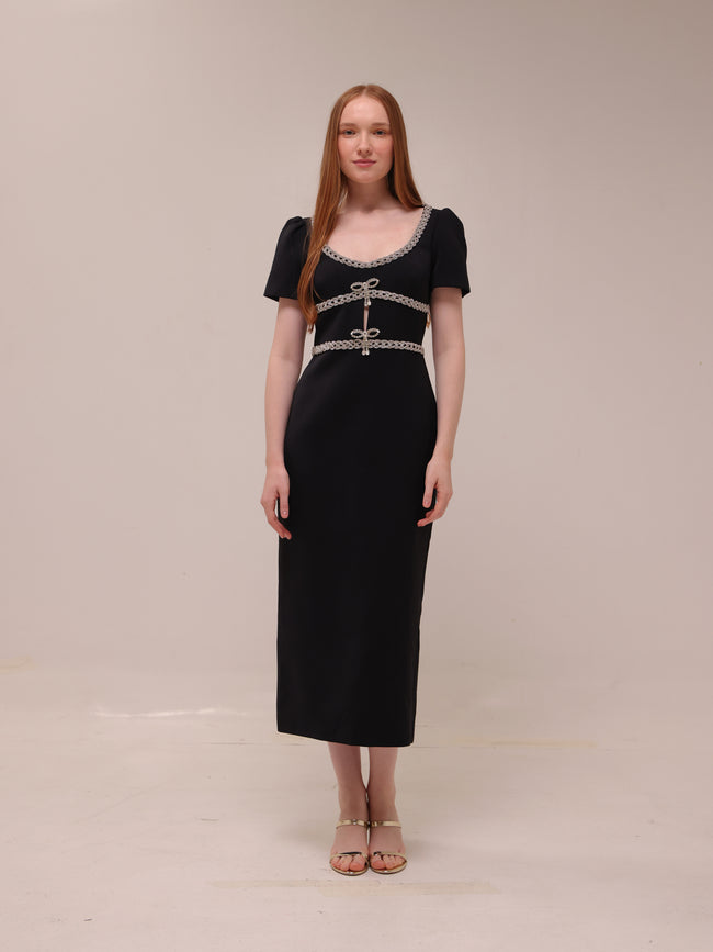 Crepe Diamante Midi Dress