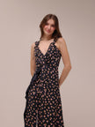 Black Floral Print Crepe Draped Sleeveless