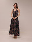 Black Floral Print Crepe Draped Sleeveless