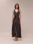 Black Floral Print Crepe Draped Sleeveless