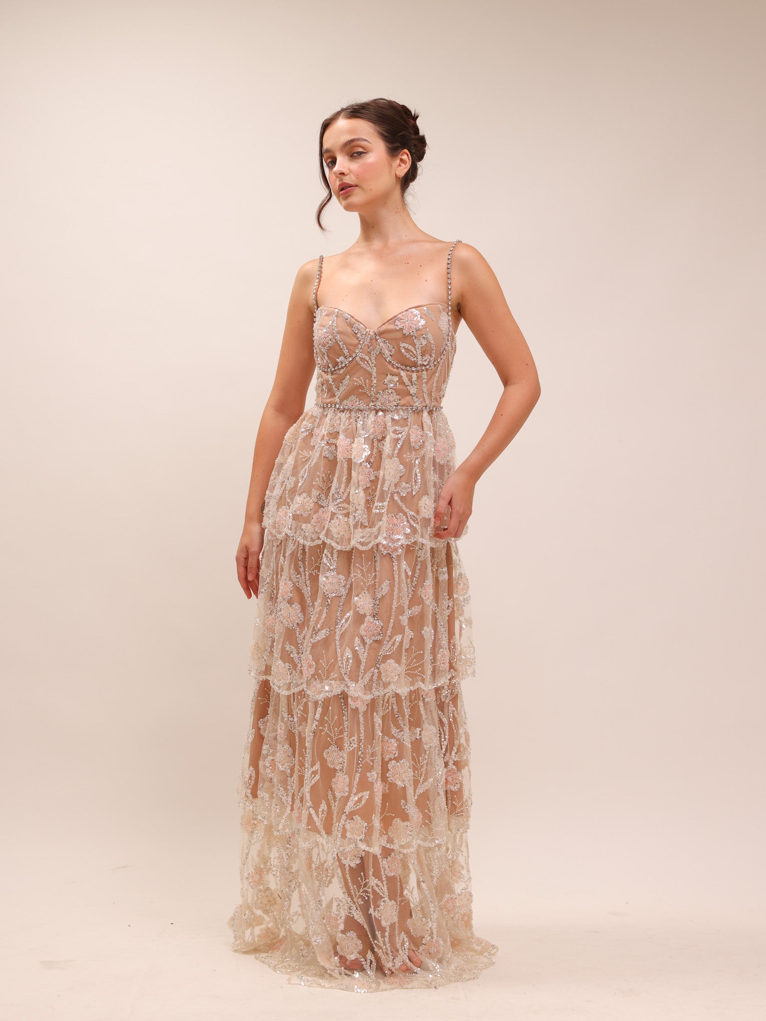 Flower Sequin Tier Maxi Dress
