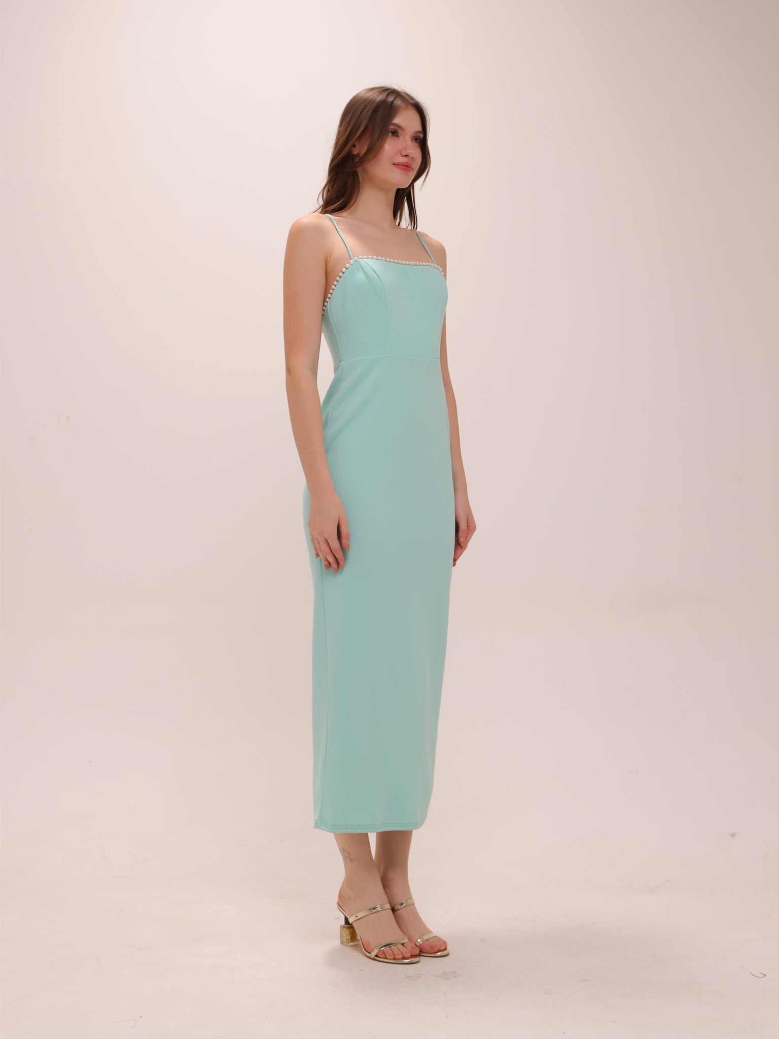 Pearl Trim Midi Dress