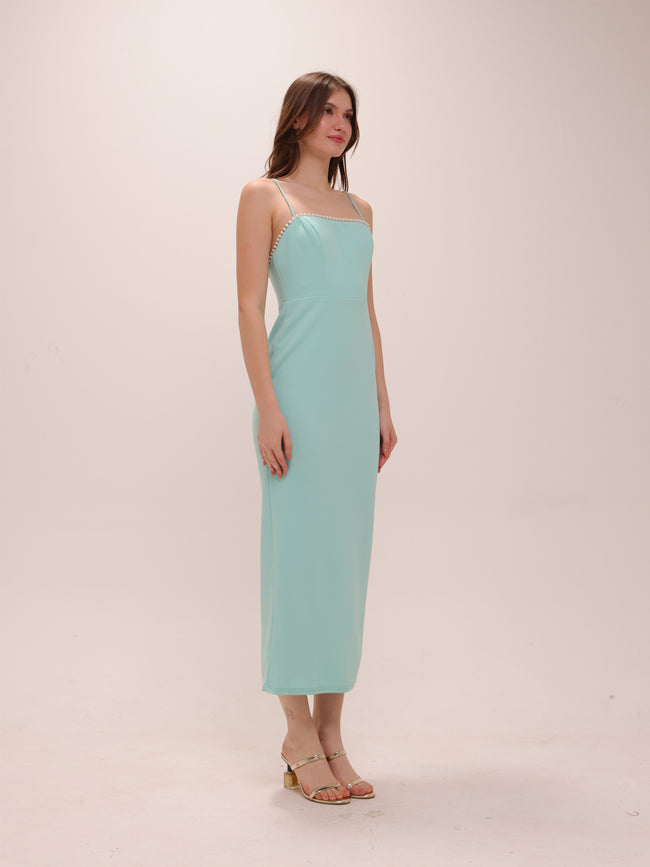 Pearl Trim Midi Dress