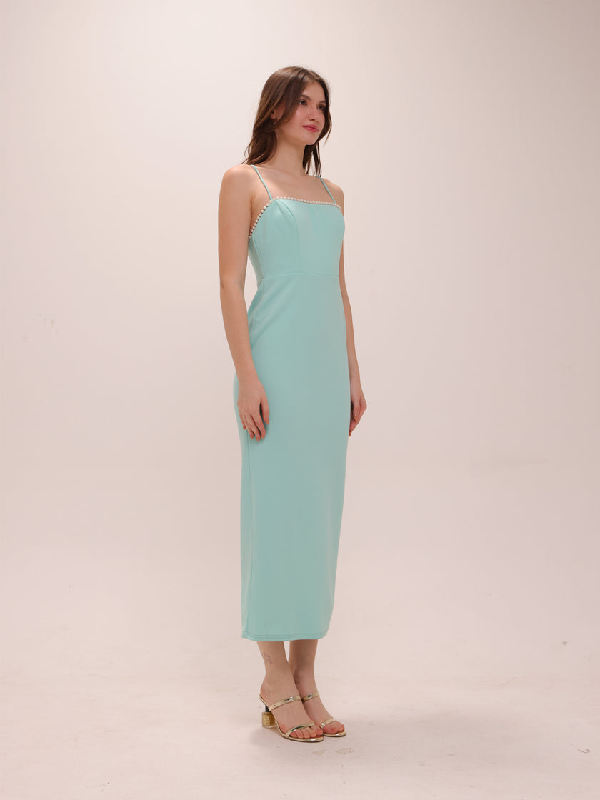 Pearl Trim Midi Dress