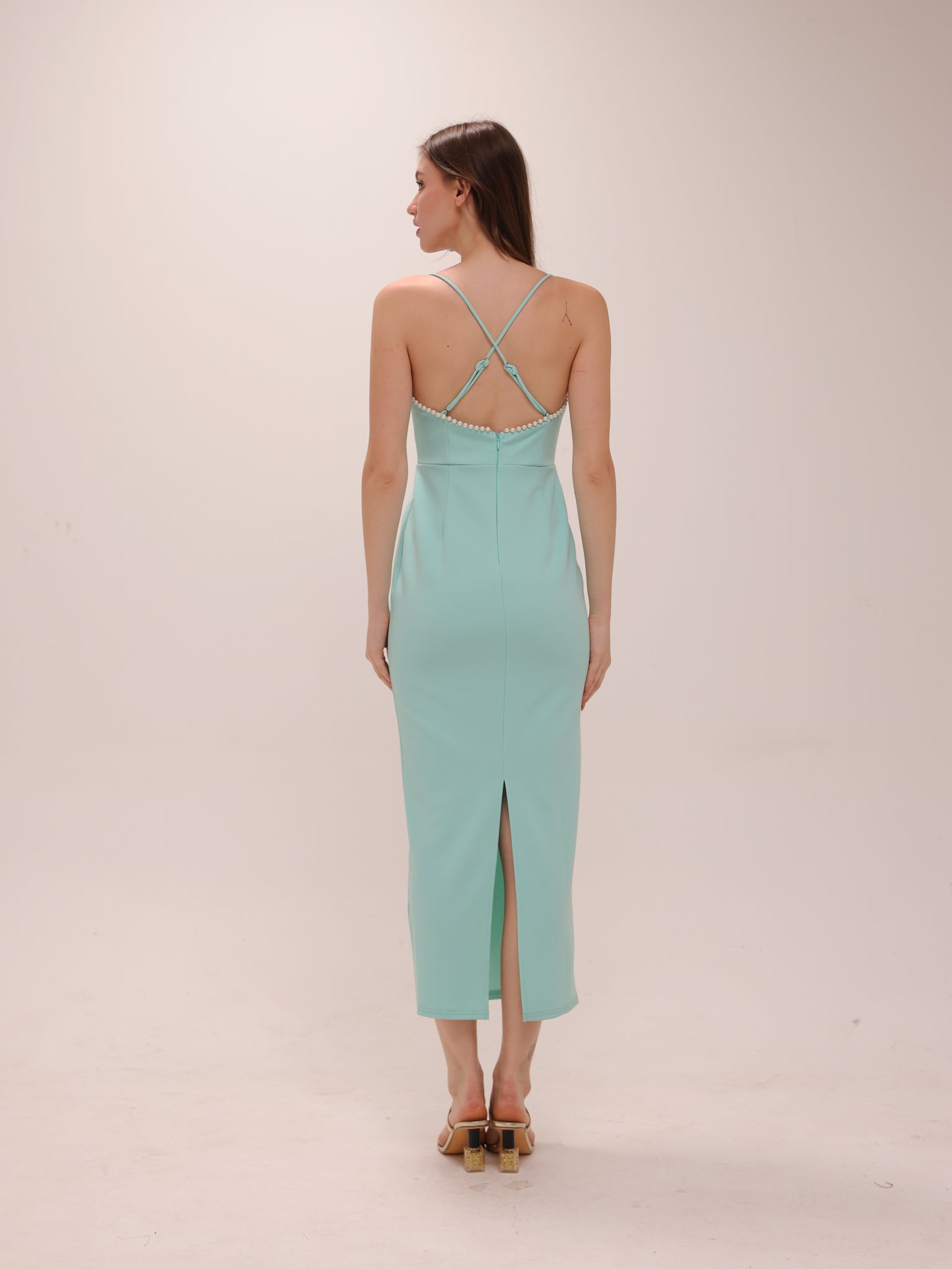 Pearl Trim Midi Dress