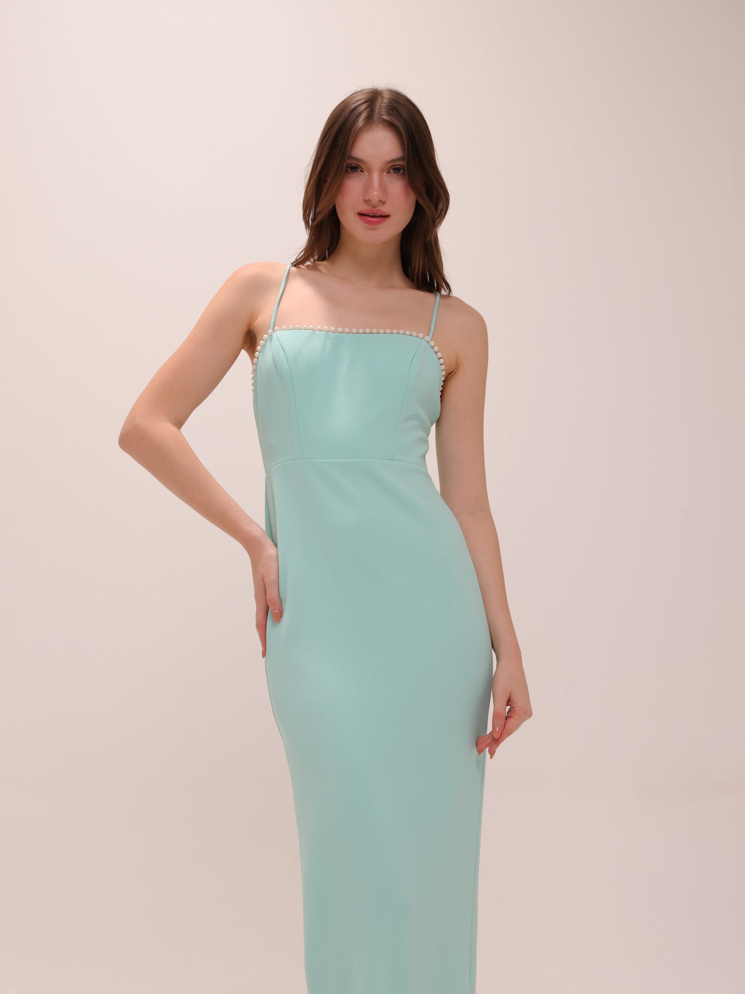 Pearl Trim Midi Dress
