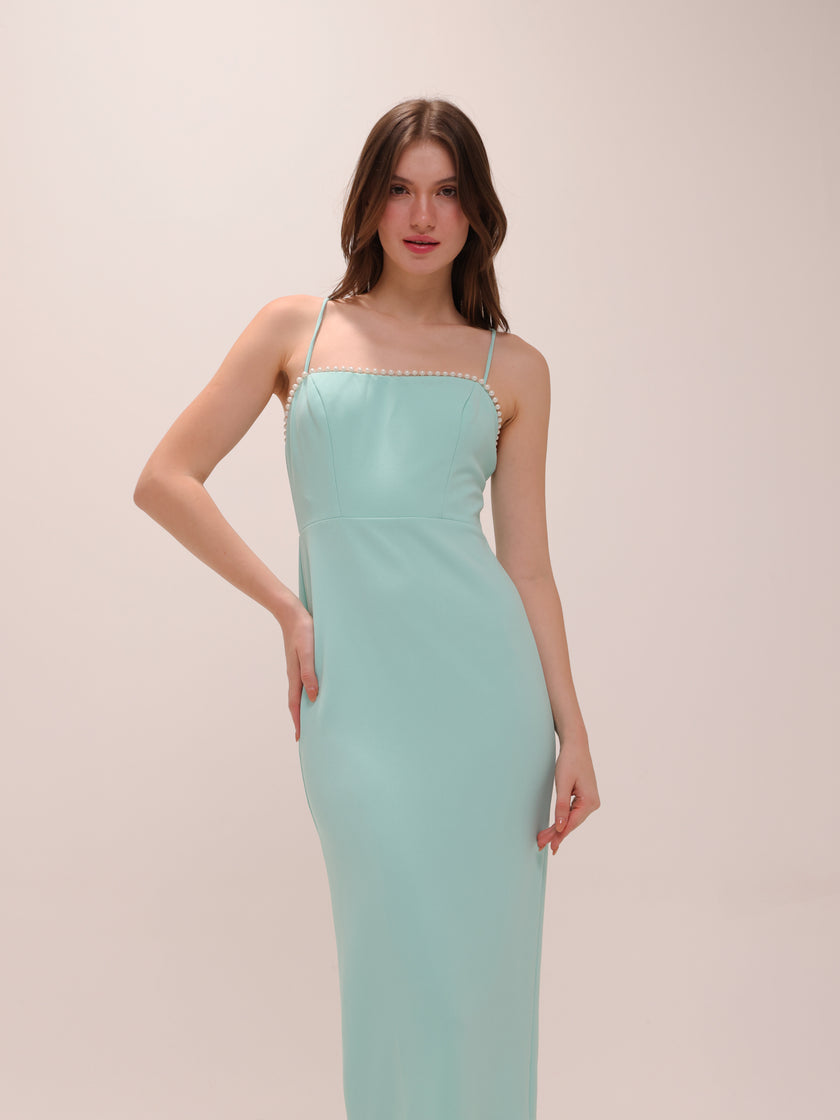 Pearl Trim Midi Dress