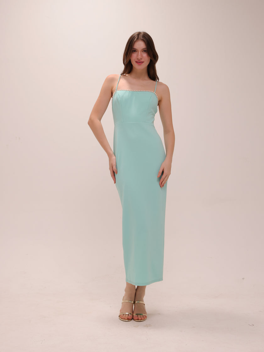 Pearl Trim Midi Dress