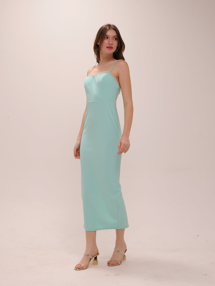 Pearl Trim Midi Dress