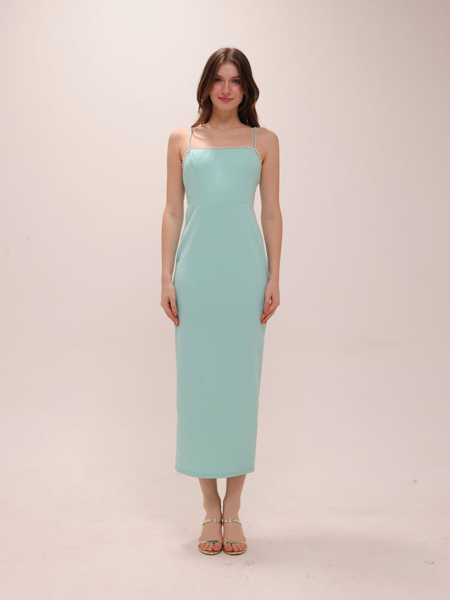Pearl Trim Midi Dress