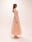 Nude Tulle Embroidered Midi Dress