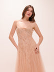 Nude Tulle Embroidered Midi Dress