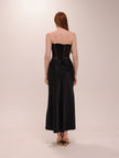 Black Corset Lace Satin Midi Dress