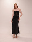 Black Corset Lace Satin Midi Dress