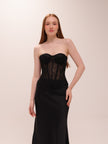 Black Corset Lace Satin Midi Dress