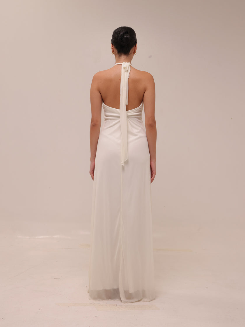 Ivory Chiffon Empire Waist Halter Dress