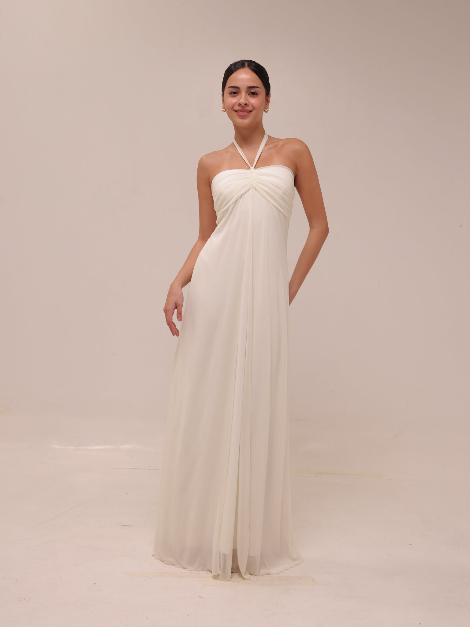 Ivory Chiffon Empire Waist Halter Dress