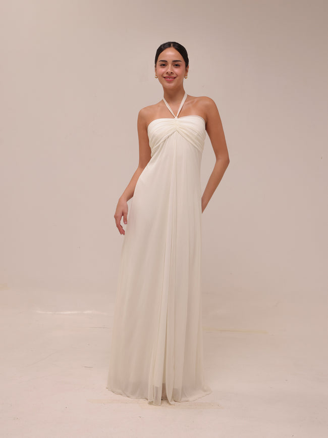 Ivory Chiffon Empire Waist Halter Dress