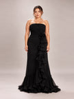 Formal Long Slit Prom Ruffle Dress in Black