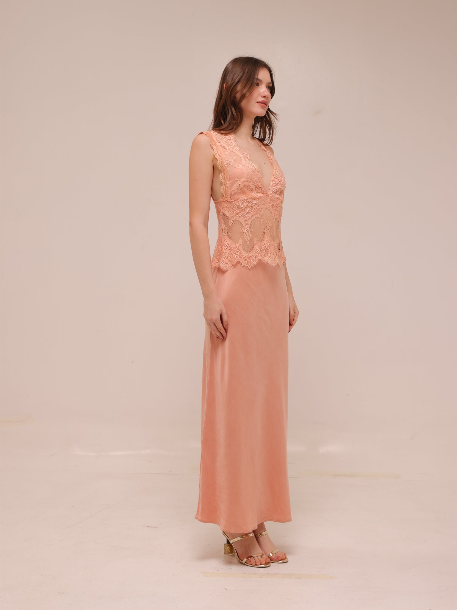 Visions Lace Deep V Maxi Dress