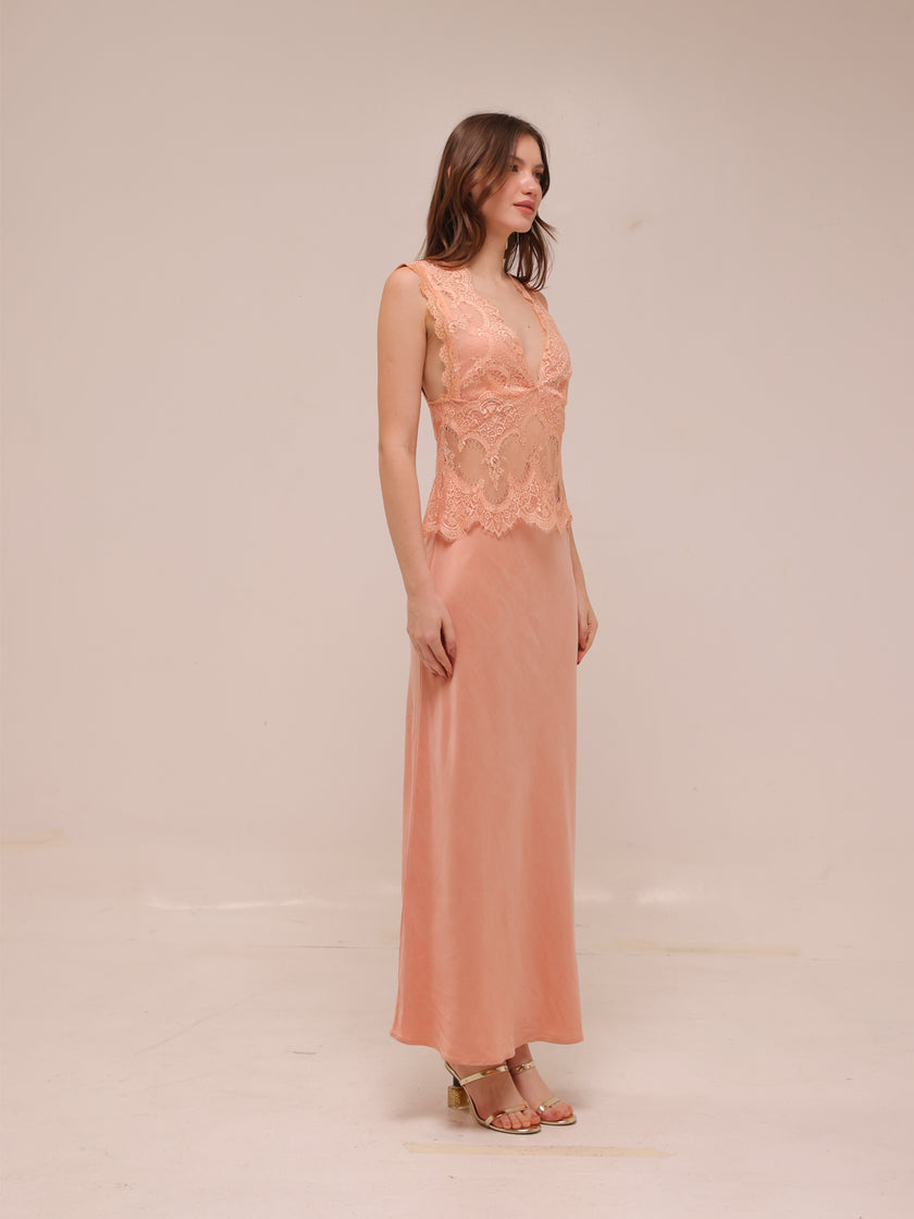 Visions Lace Deep V Maxi Dress