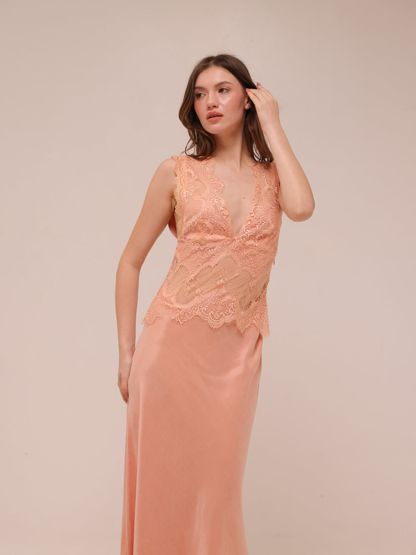 Visions Lace Deep V Maxi Dress