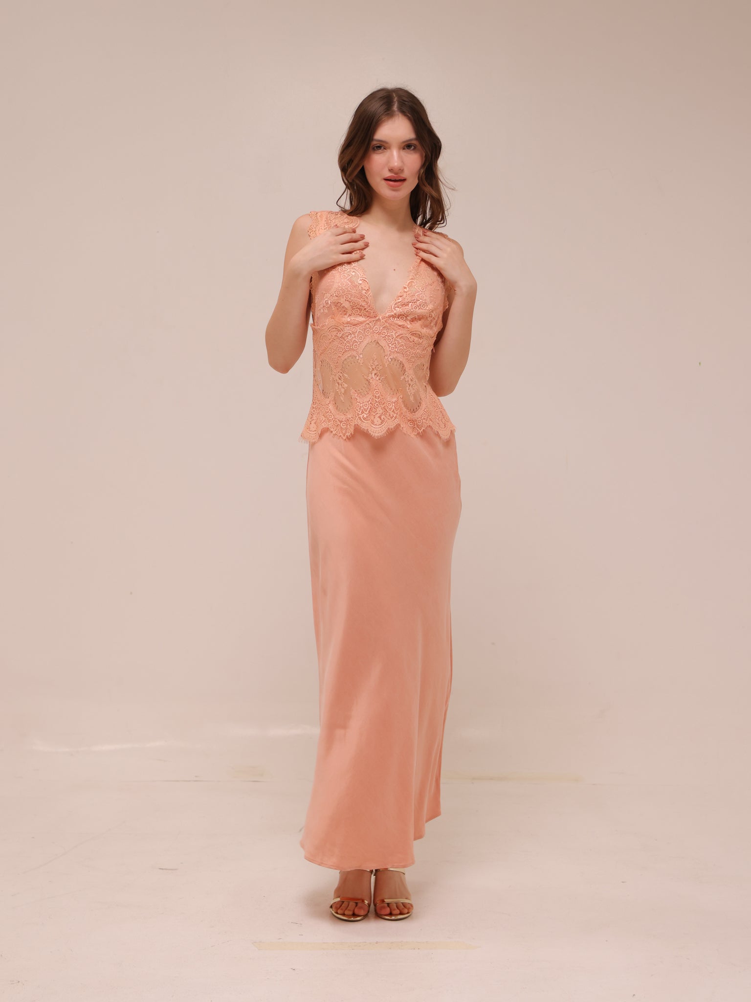 Visions Lace Deep V Maxi Dress