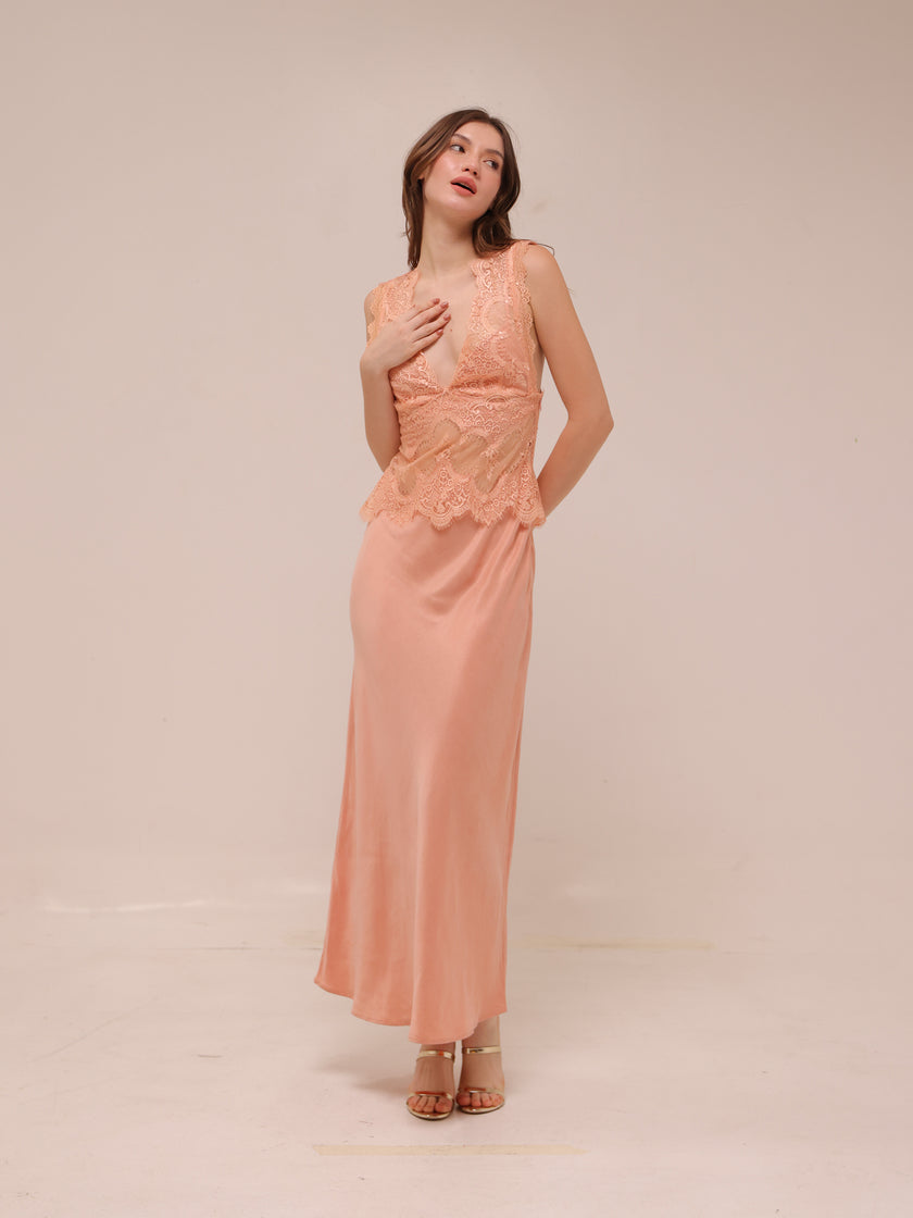 Visions Lace Deep V Maxi Dress