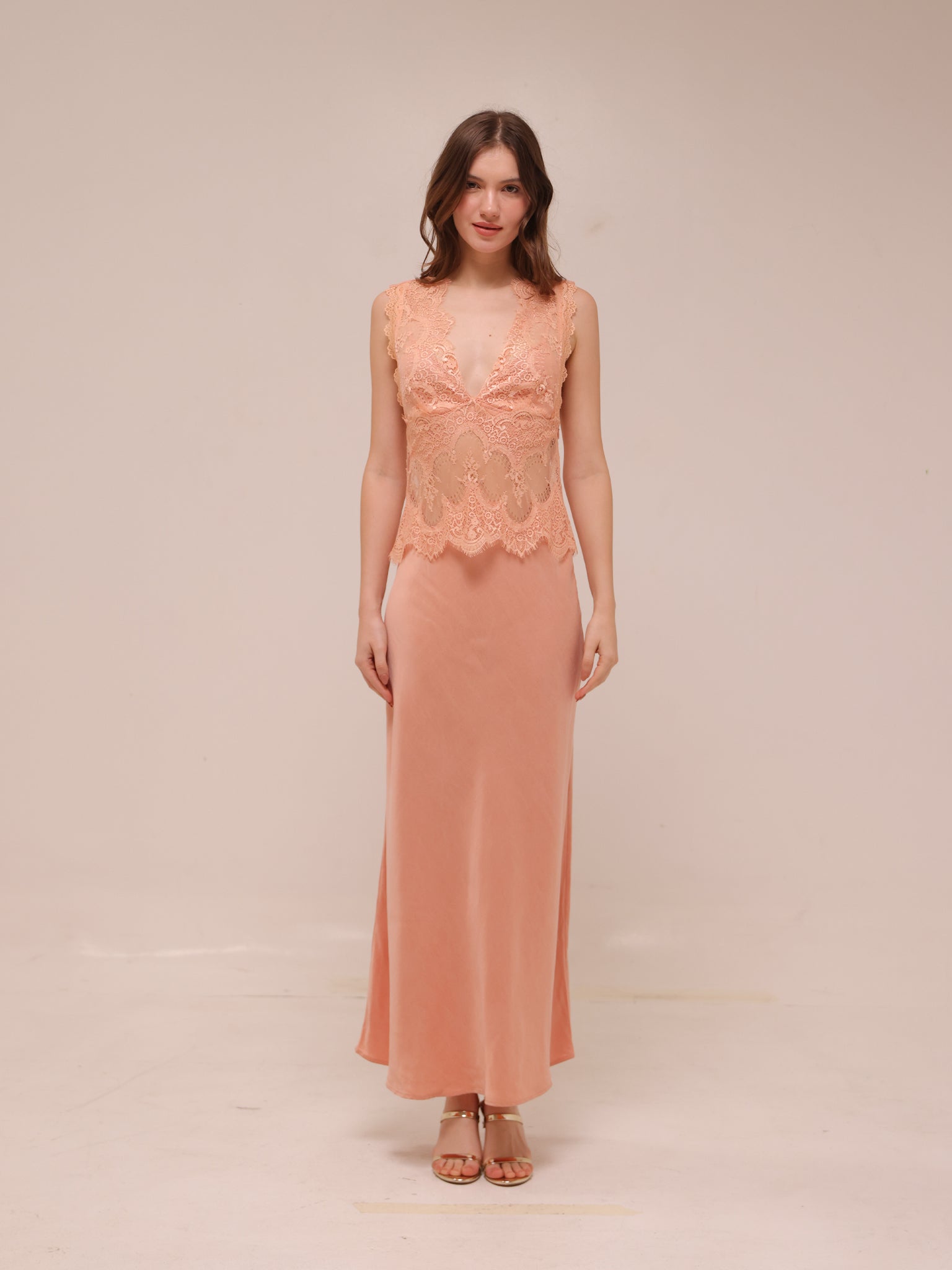 Visions Lace Deep V Maxi Dress