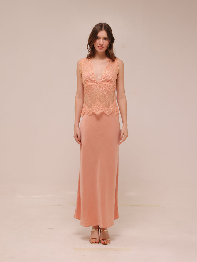 Visions Lace Deep V Maxi Dress